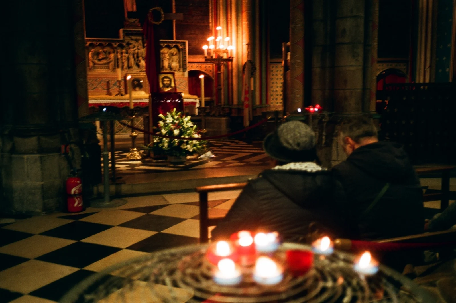 A candlelit interior photographed on film