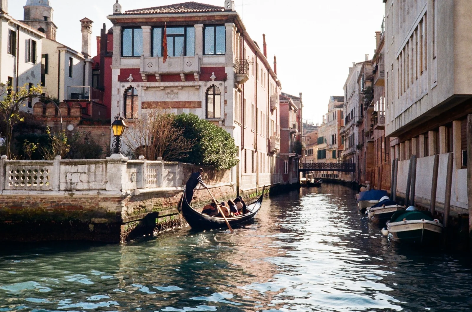A gondola on a canal photographed on film