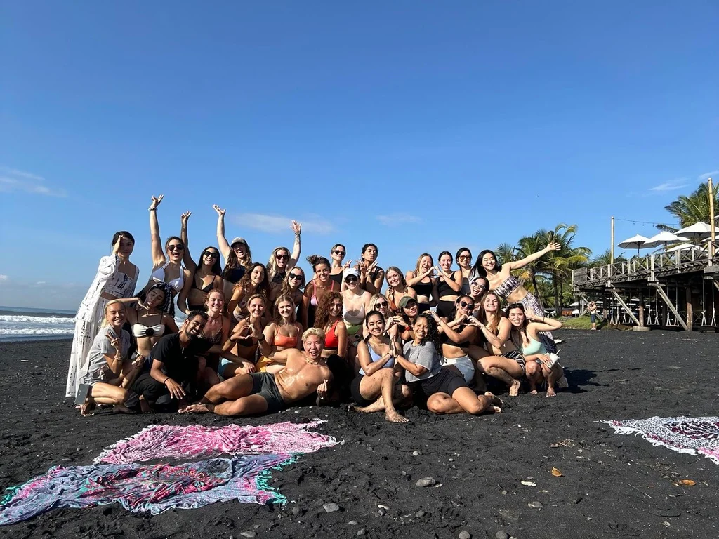 A group photograph on the beach in Bali